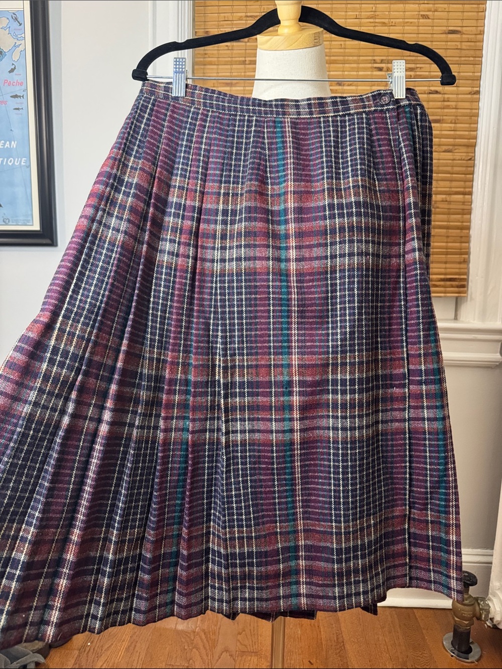 Vintage wool blend Plaid Pleated Midi Skirt